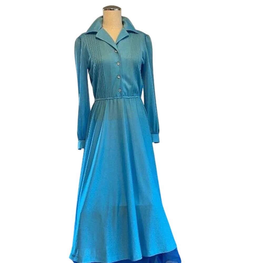Vtg 70’s/80’s Sky Blue Casual Dress, below Knee Business Casual Women S Beege JW